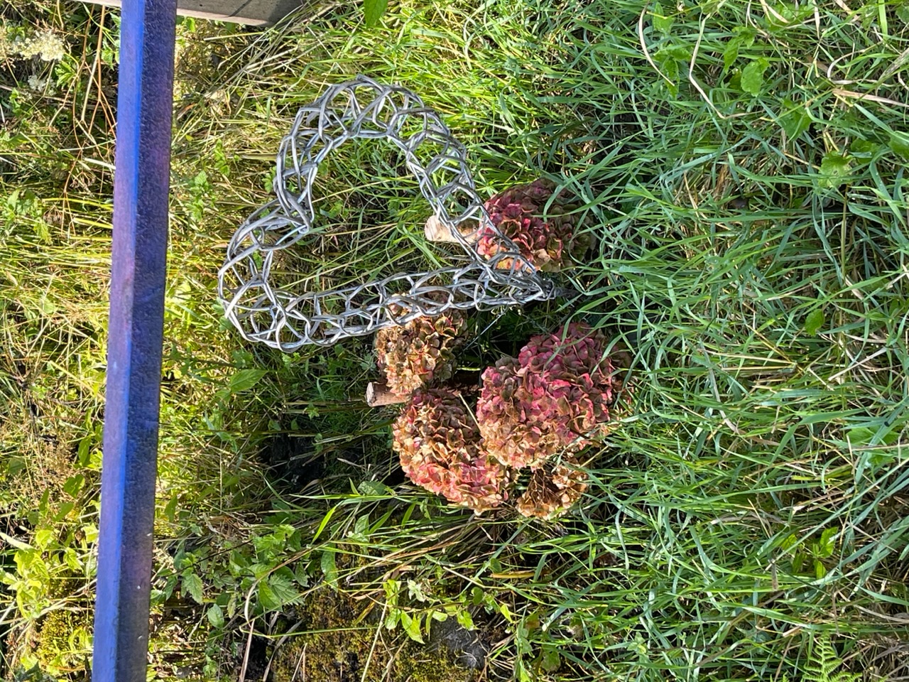 Orangeröda blommor och ett hjärta av rotting.